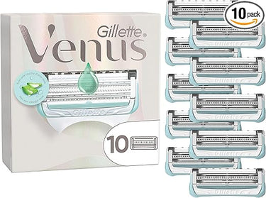Venus Gillette Satin Care Depilación Para Mujer Para Ingles Y Zona Íntima, Pack de 10 Recambios, Cuchillas Con Barra Hidratante Con Aloe Vera, Ayuda a Proteger La Piel Púbica De La Irritación